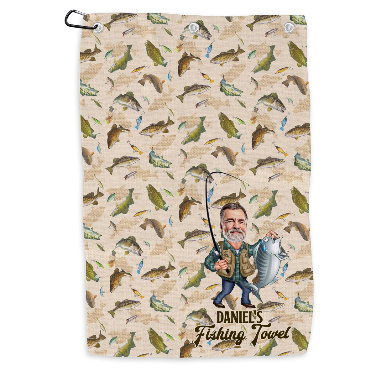 Serviette de pêche personnalisée avec photo humoristique - Serviette de pêche humoristique