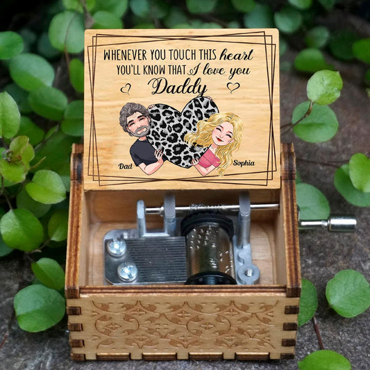 Chaque fois que vous touchez ce cœur - Cadeau pour maman, grand-mère, grand-père, fille, fils, petite-fille, petit-fils, épouse, époux, papa, tante, oncle, sœur, frère - Boîte à musique à manivelle personnalisée
