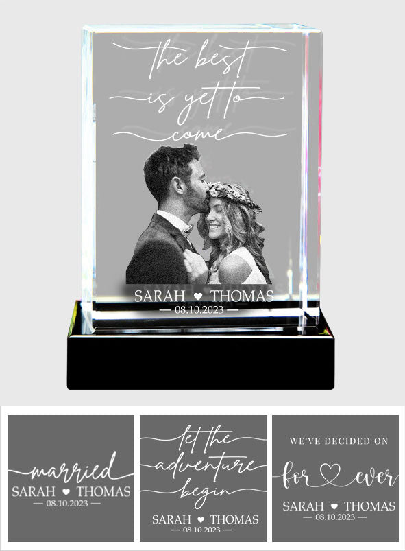 Le meilleur est à venir - cadeau de mariage pour mari, femme, petit ami, petite amie - Lampe en cristal cubique 3D personnalisée avec gravure laser
