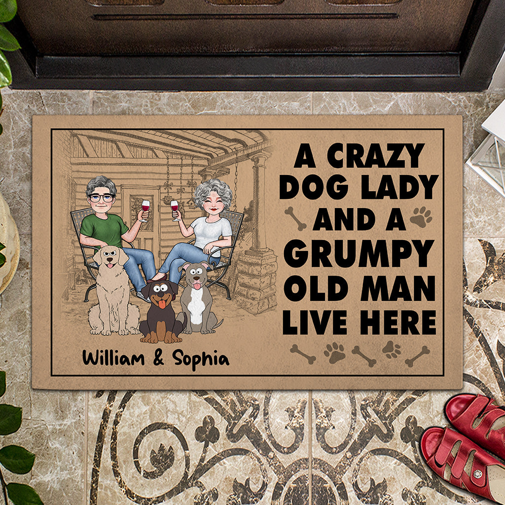 A Crazy Dog Lady And A Grumpy Old Man - Personalized Dog Doormat