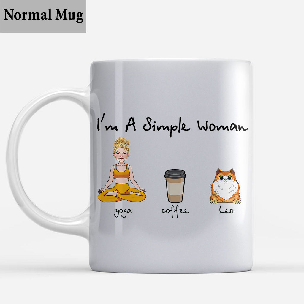 Je suis une femme simple - Mug personnalisé, cadeau de yoga pour les amoureux des chiens et des chats