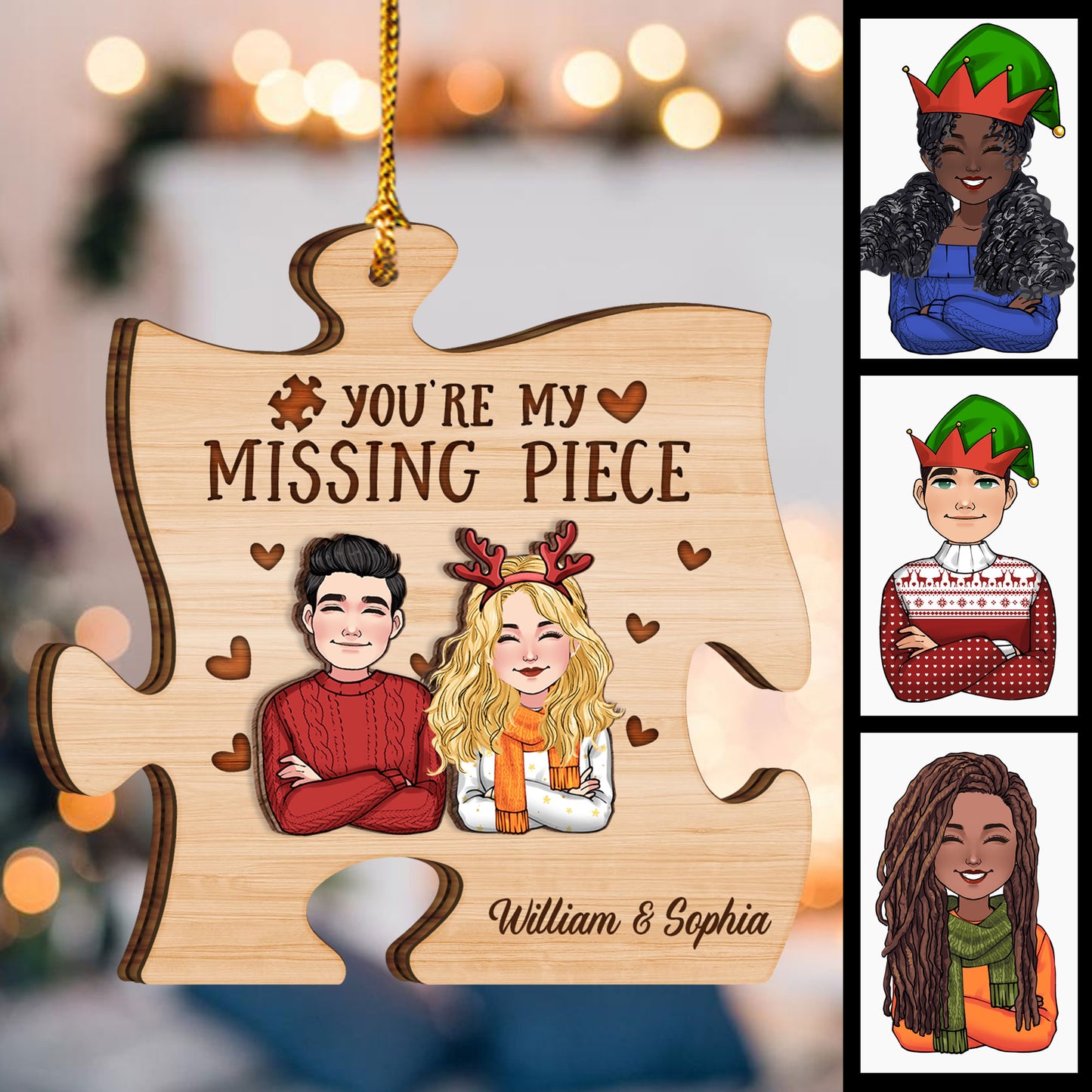 Tu es la pièce manquante de mon puzzle - cadeau pour épouse, époux, petite amie, petit ami - Ornement personnalisé à 2 couches