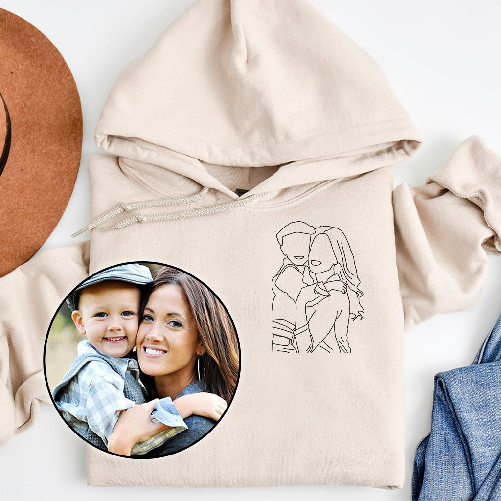 Sweat à capuche brodé personnalisé « Tante » avec motif au trait