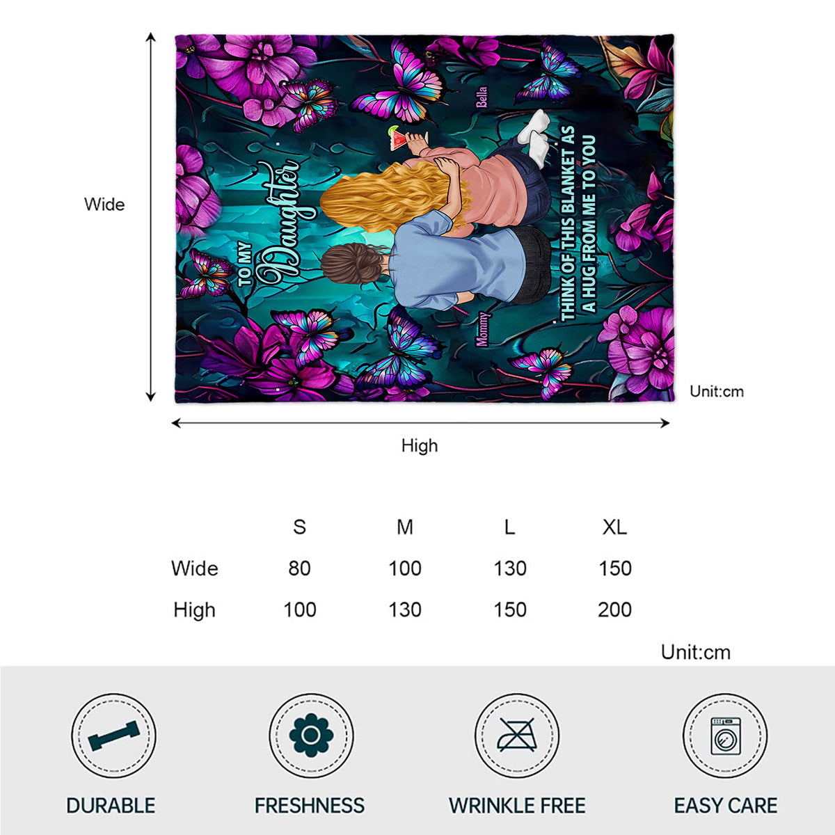 Couverture papillon turquoise et violette - Cadeau pour fille, petite-fille - Couverture personnalisée