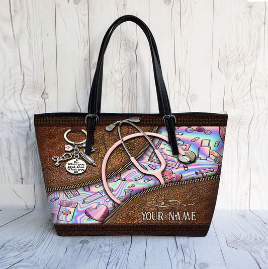 Stéthoscope rose - Sac en cuir personnalisé pour infirmière