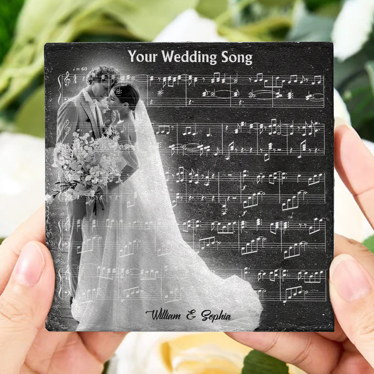 Beautiful In White - Personalized Husband And Wife Square Shaped Stone