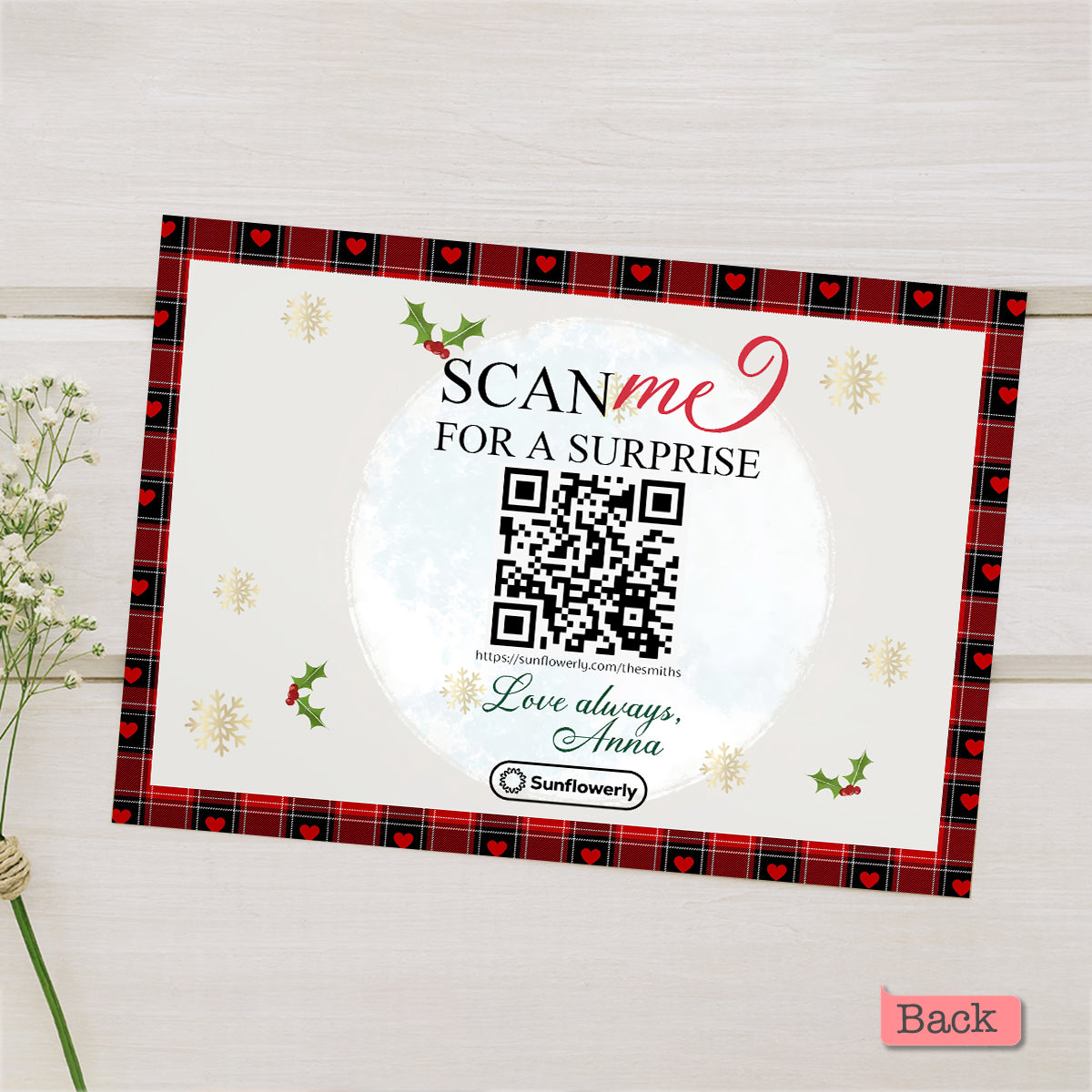 Merry Christmas Buffalo Plaid - Personalized QR Greeting Card