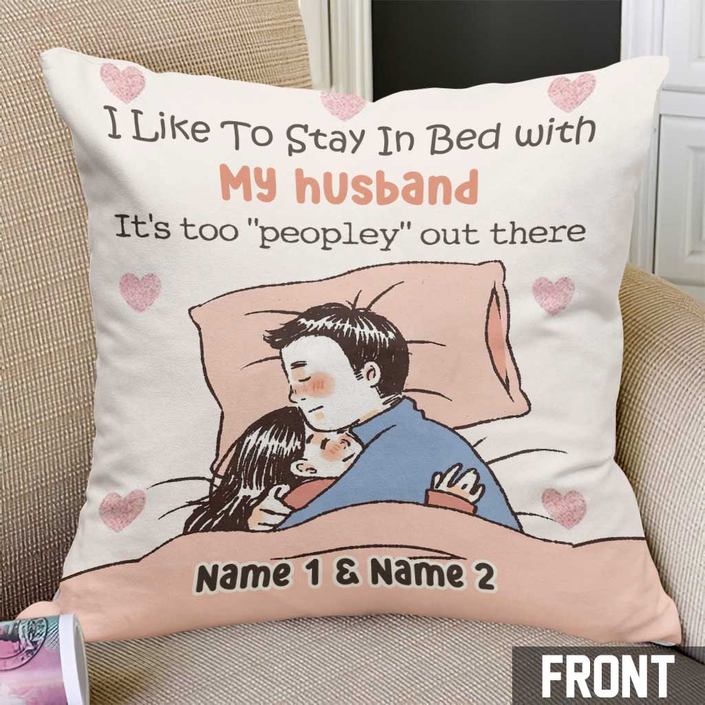 J'aime rester au lit - Coussin décoratif personnalisé pour couple