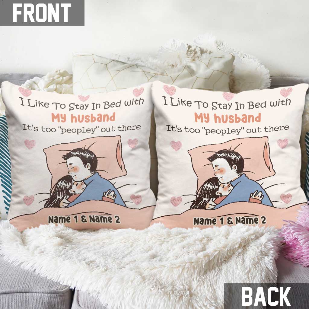 J'aime rester au lit - Coussin décoratif personnalisé pour couple