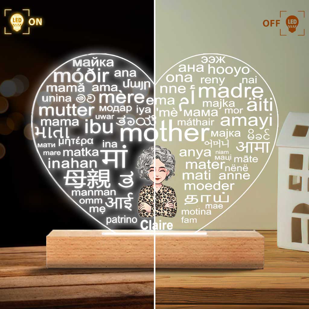 Langue internationale - Plaque lumineuse personnalisée en forme de mère pour la fête des mères