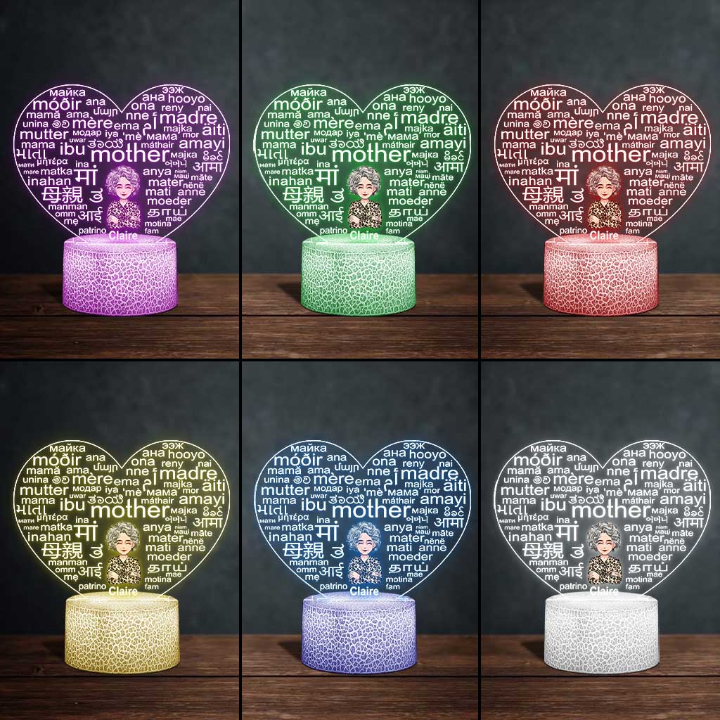 Langue internationale - Plaque lumineuse personnalisée en forme de mère pour la fête des mères