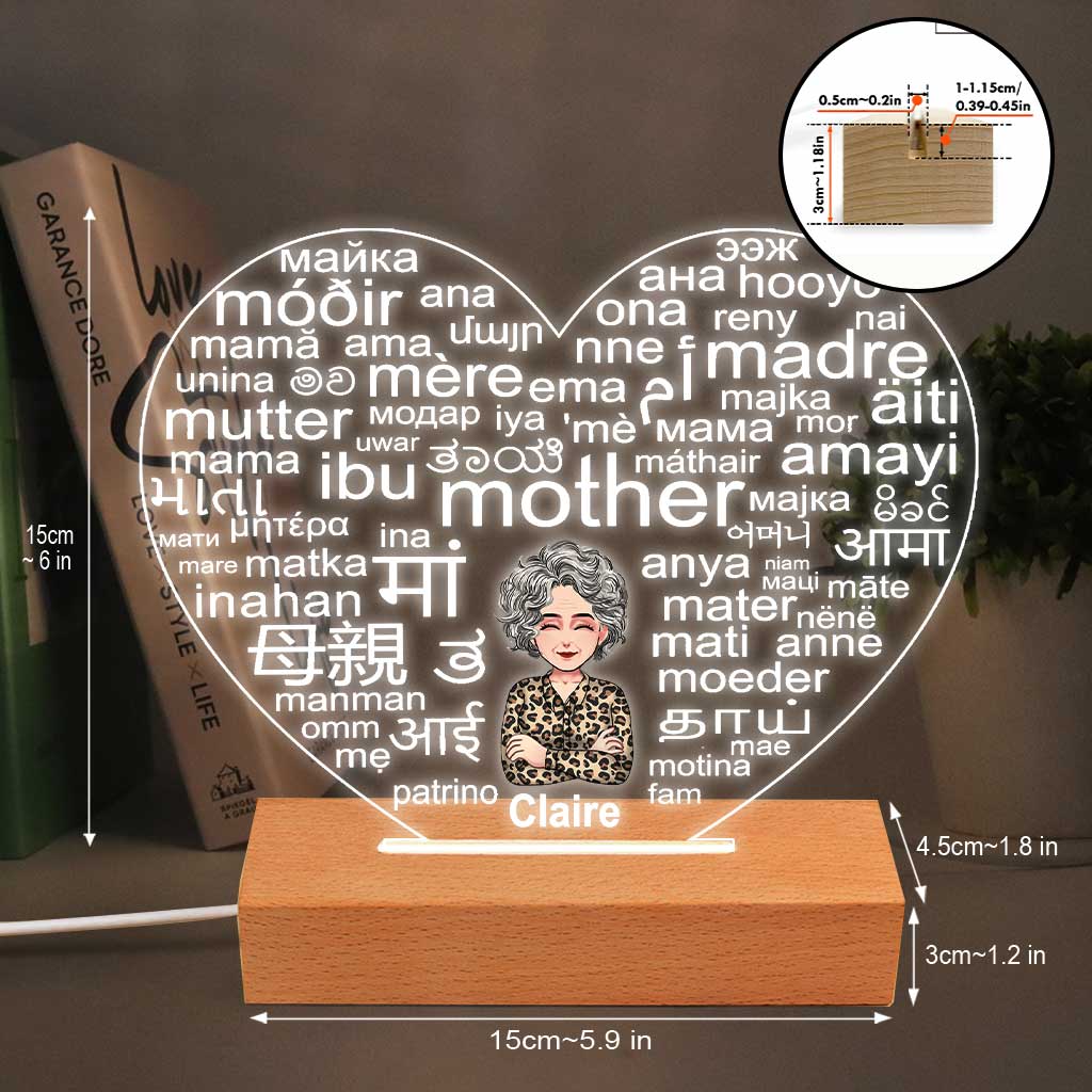 Langue internationale - Plaque lumineuse personnalisée en forme de mère pour la fête des mères