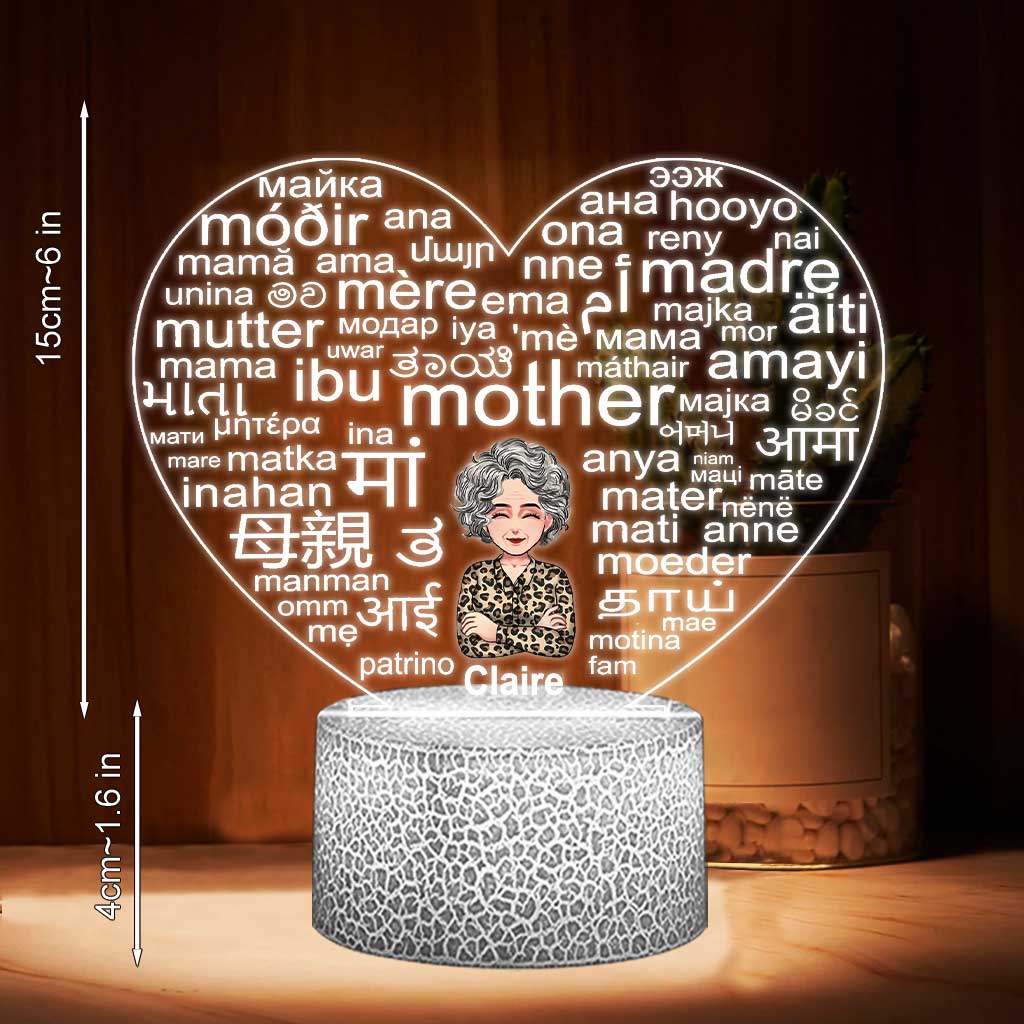 Langue internationale - Plaque lumineuse personnalisée en forme de mère pour la fête des mères