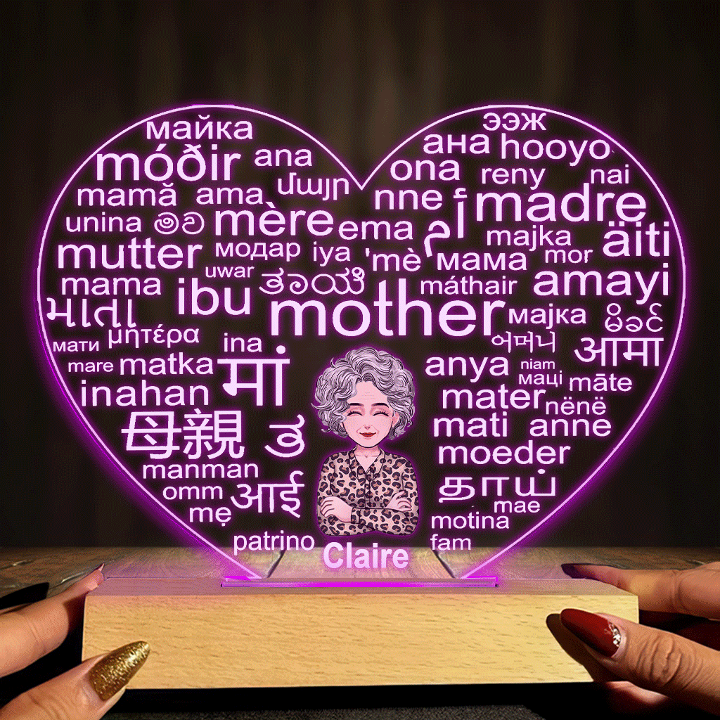 Langue internationale - Plaque lumineuse personnalisée en forme de mère pour la fête des mères