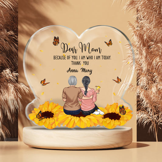 Because Of You - Personalized Mother's Day Mother Custom Shaped Acrylic Plaque