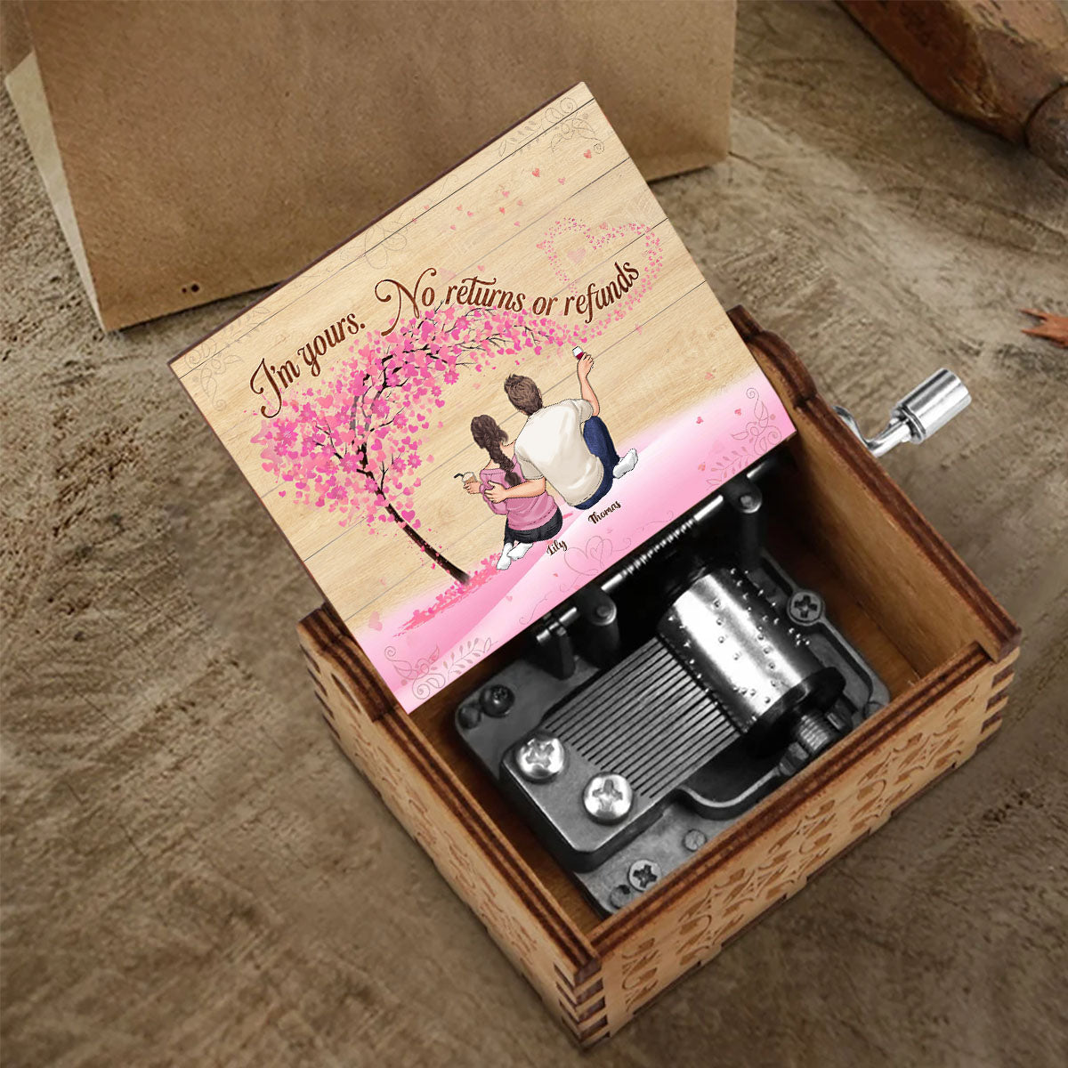 Je suis à toi - Boîte à musique à manivelle personnalisée pour couple