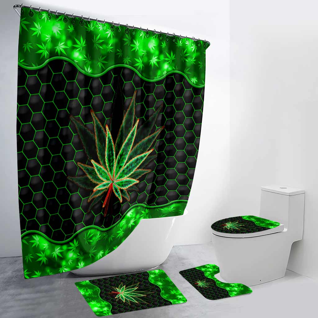 Ensemble rideau et tapis de bain Magic Leaf - Motif cannabis personnalisé