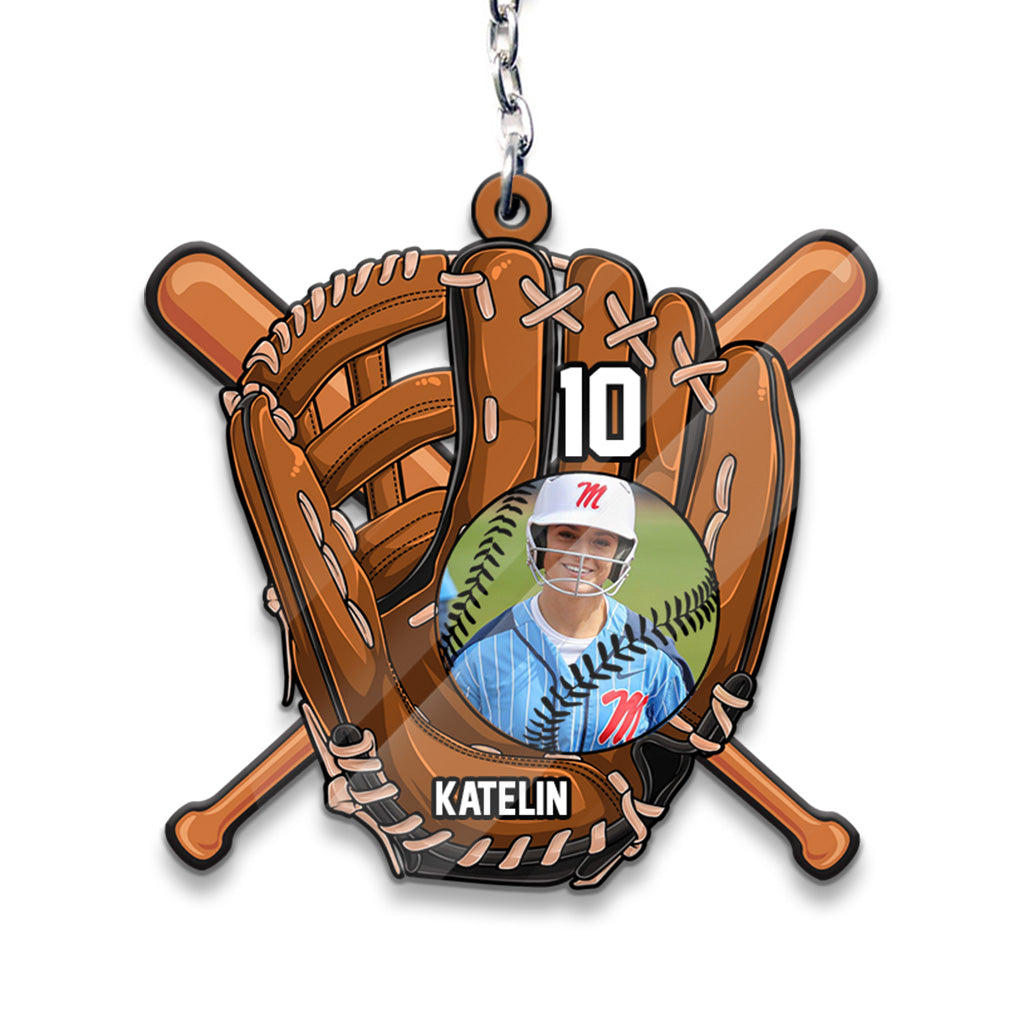 Play Like A Girl Try To Keep Up - Personalized Softball Keychain