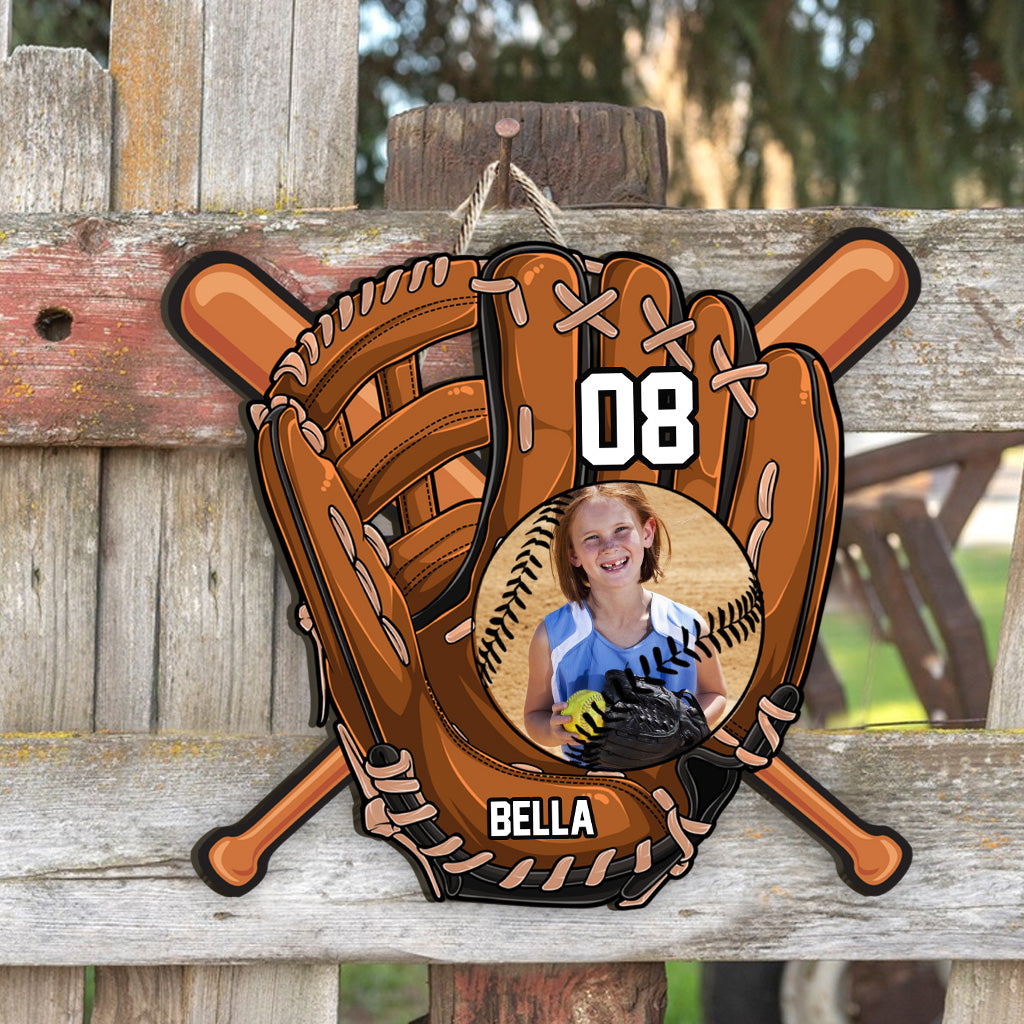 Gift For Grand Kid For Baseball Softball Kids - Personalized Softball Wood Sign