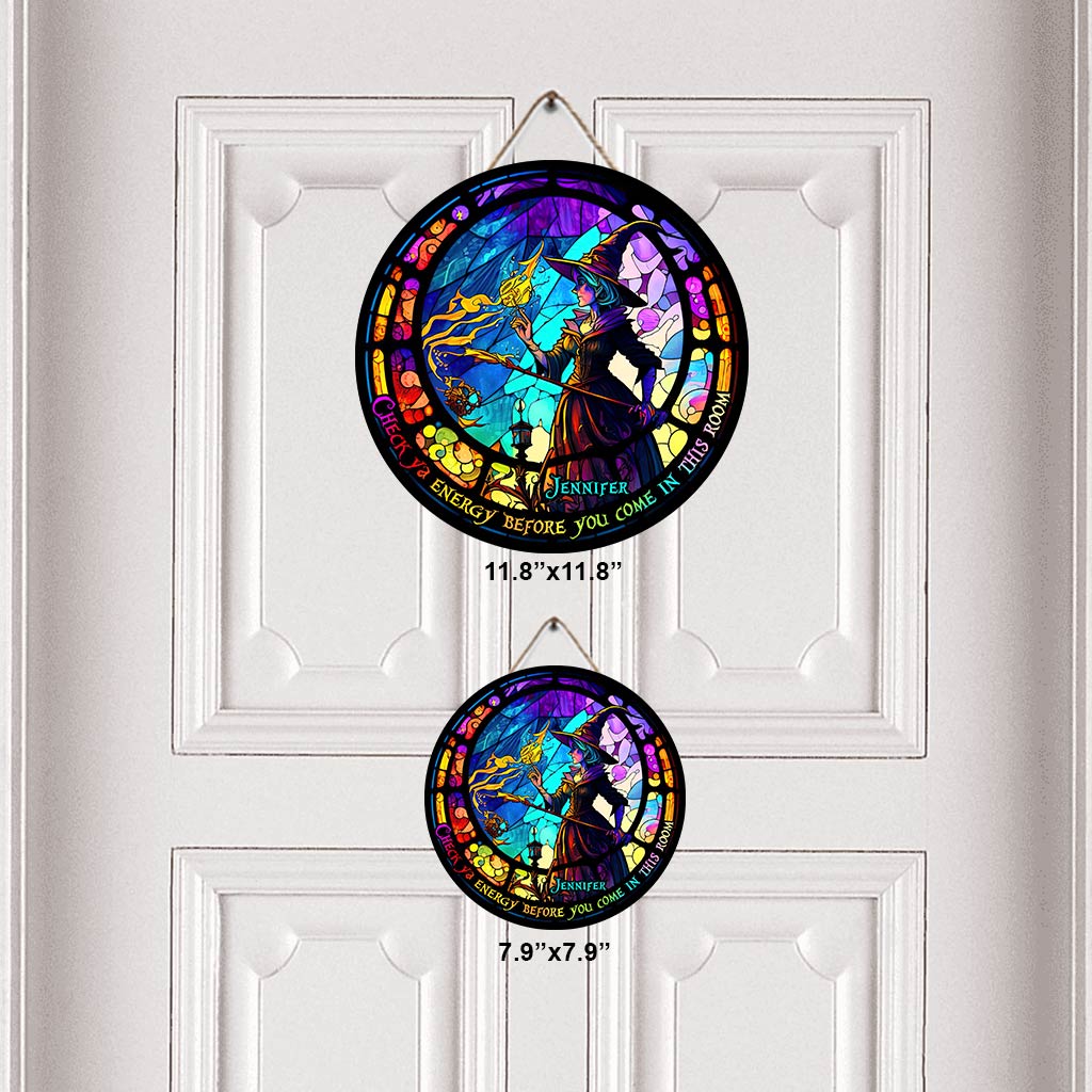 Check Ya Energy - Personalized Witch Round Wood Sign