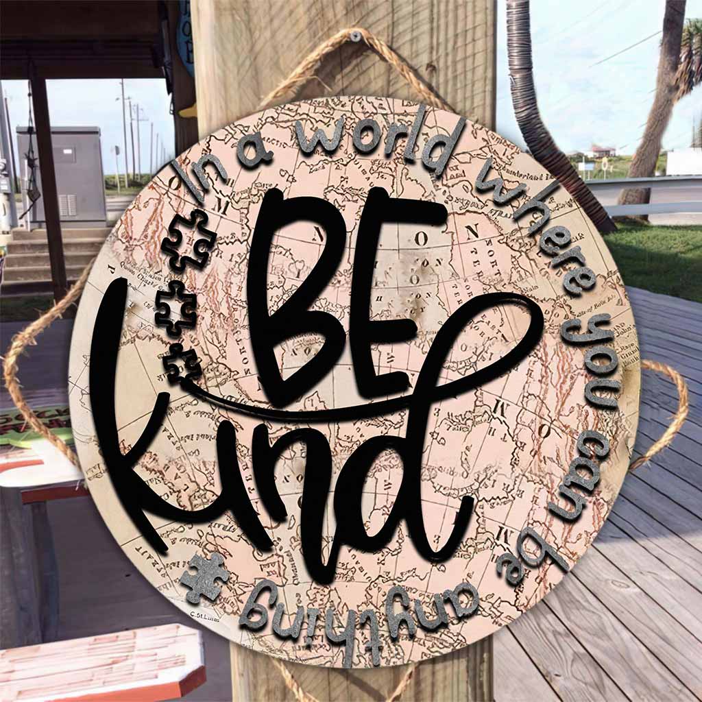 Dans un monde - Panneau rond en bois de sensibilisation à l'autisme