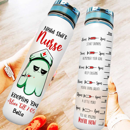 Infirmière de nuit - Gourde personnalisée avec suivi de l'hydratation