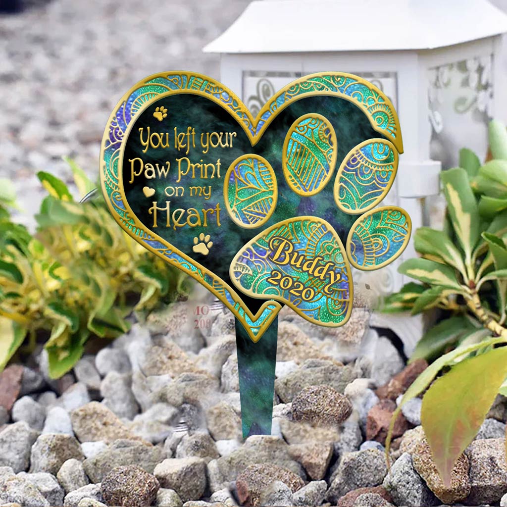 You Left Paw Print On Our Heart - Personalized Dog Acrylic Plaque Stake (Printed On 1 Side)