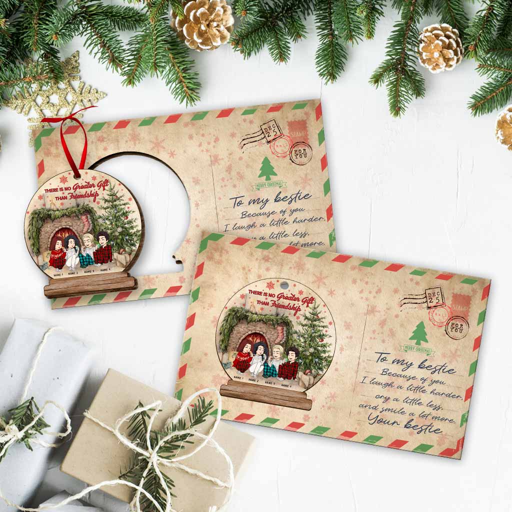 Meilleures amies pour toujours - Carte de Noël personnalisée en bois avec ornement à déplier