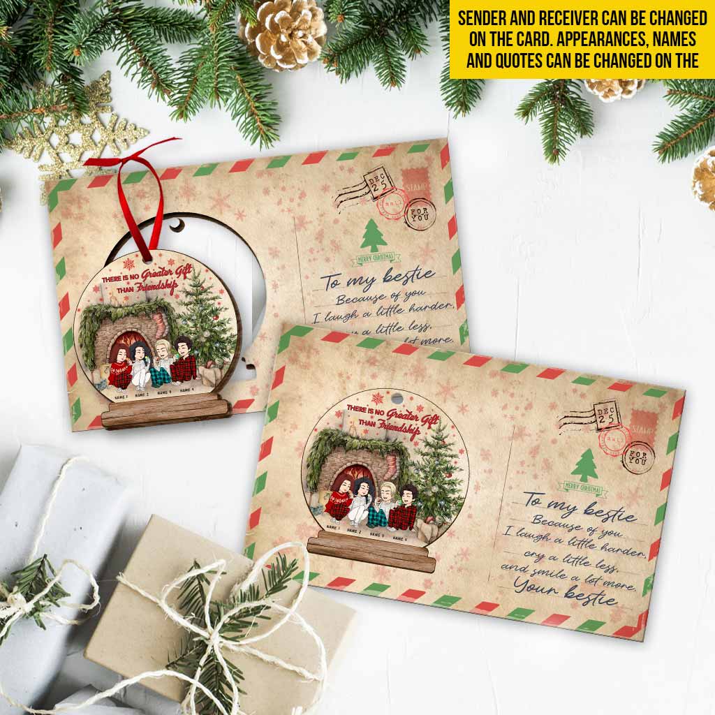 Meilleures amies pour toujours - Carte de Noël personnalisée en bois avec ornement à déplier