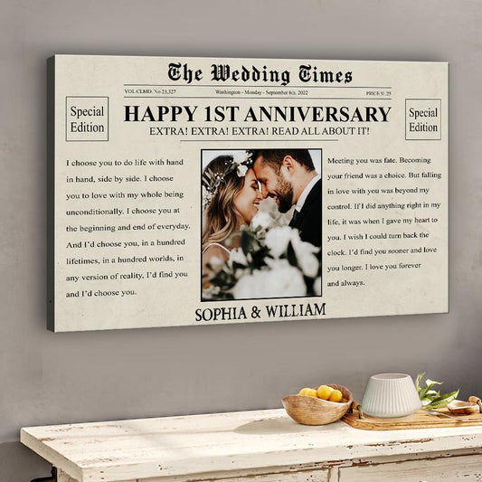 Joyeux anniversaire ! Le journal Wedding Times - Toile et affiche personnalisées pour mari et femme