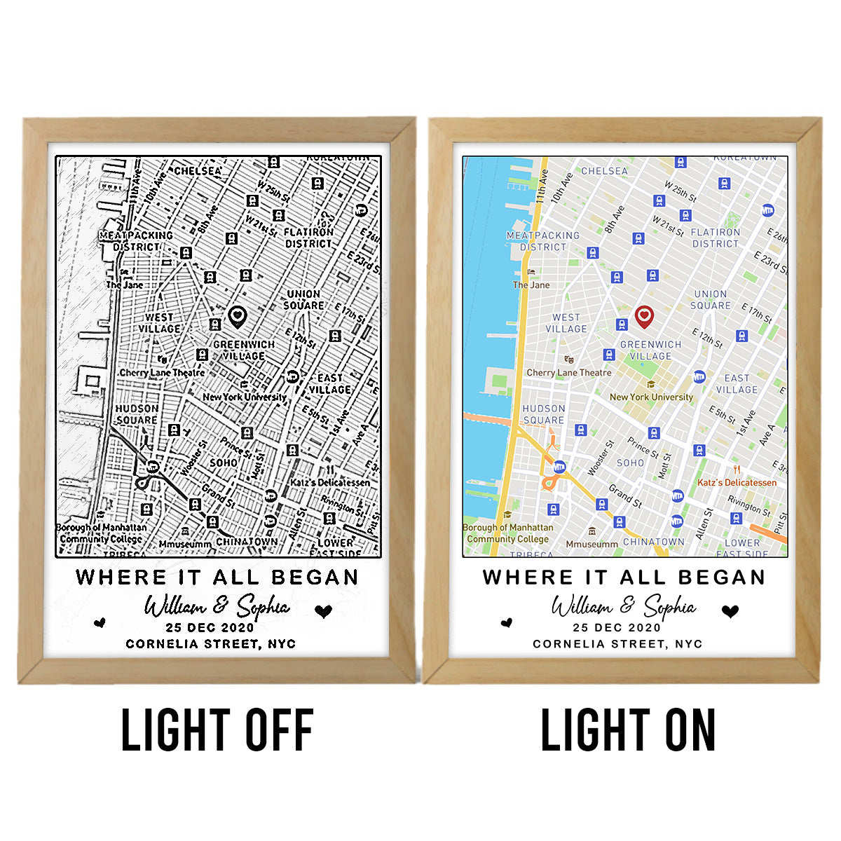 Là où tout a commencé - Cadre photo lumineux personnalisé pour couple