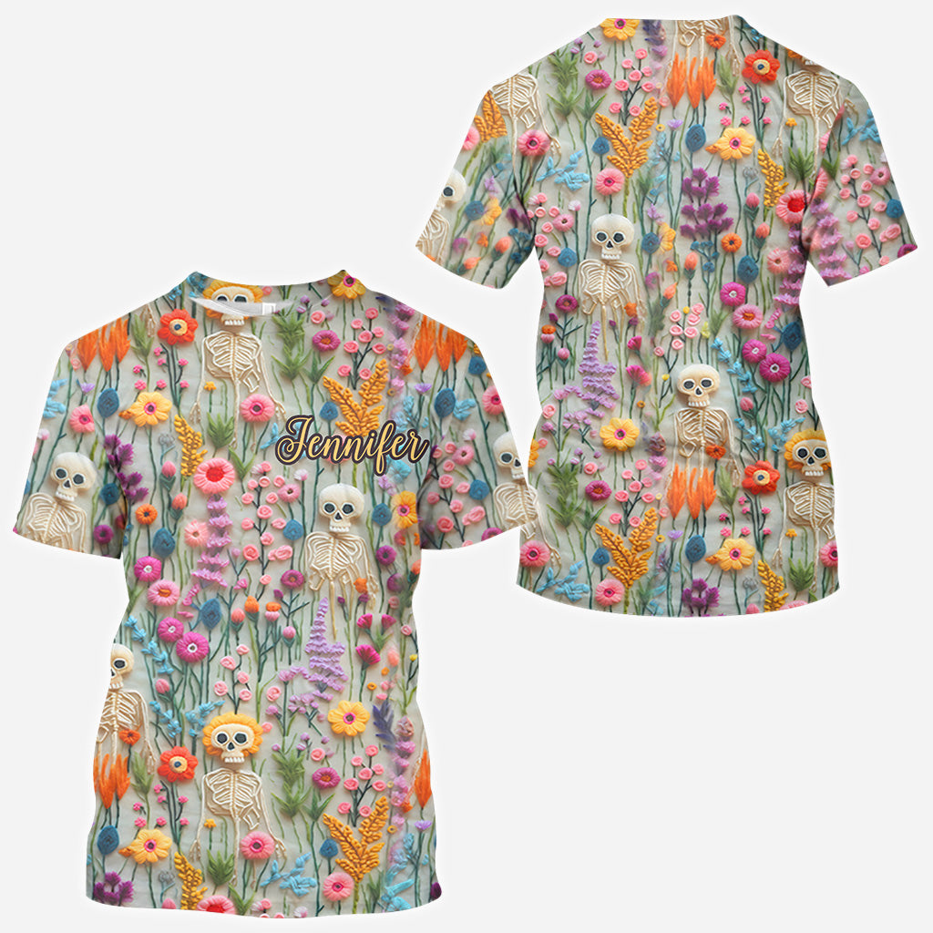 T-shirt à motif floral squelette et crâne personnalisé