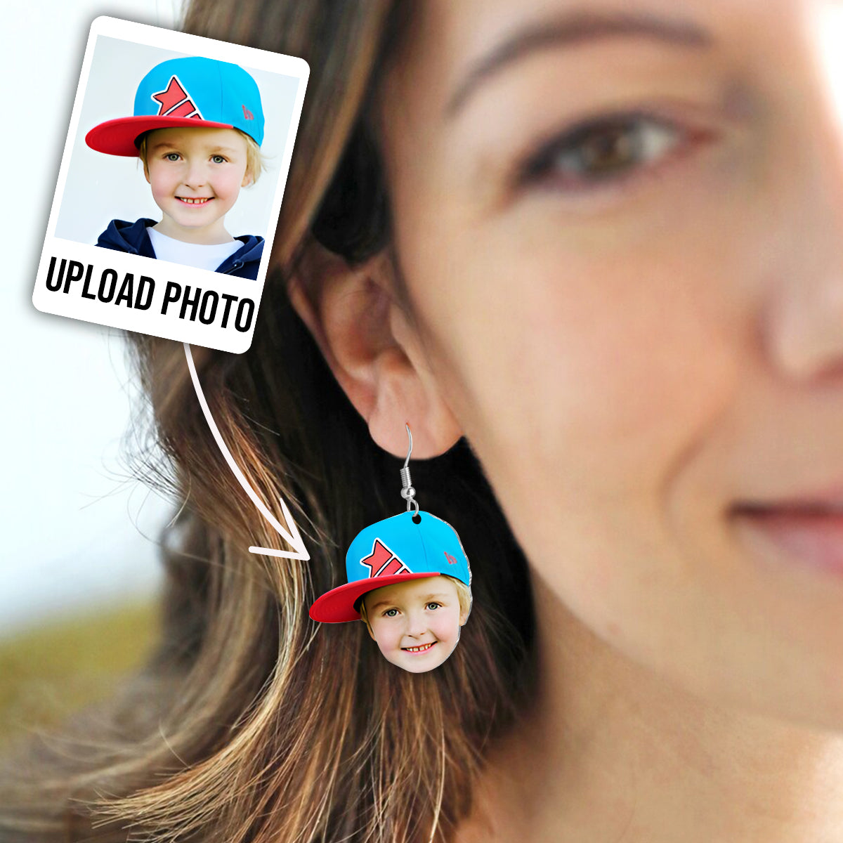 Boucles d'oreilles photo personnalisées - Cadeau pour maman - Boucles d'oreilles personnalisées