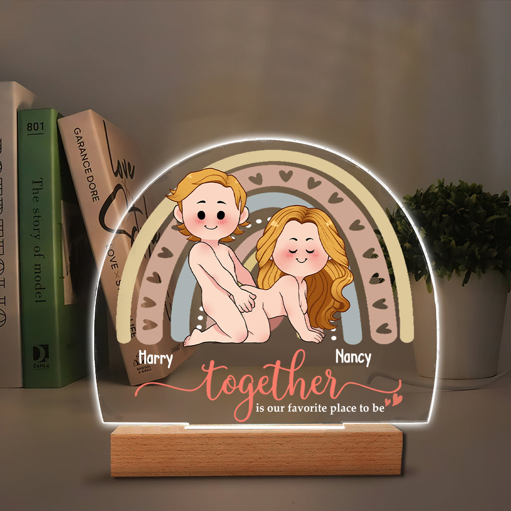 Together Is Our Favorite Place To Be - Personalized Couple Shaped Plaque Light Base