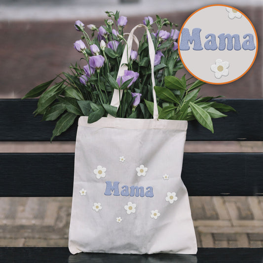 Sac fourre-tout brodé personnalisé avec nom et fleur - Sac fourre-tout brodé personnalisé pour belle-mère
