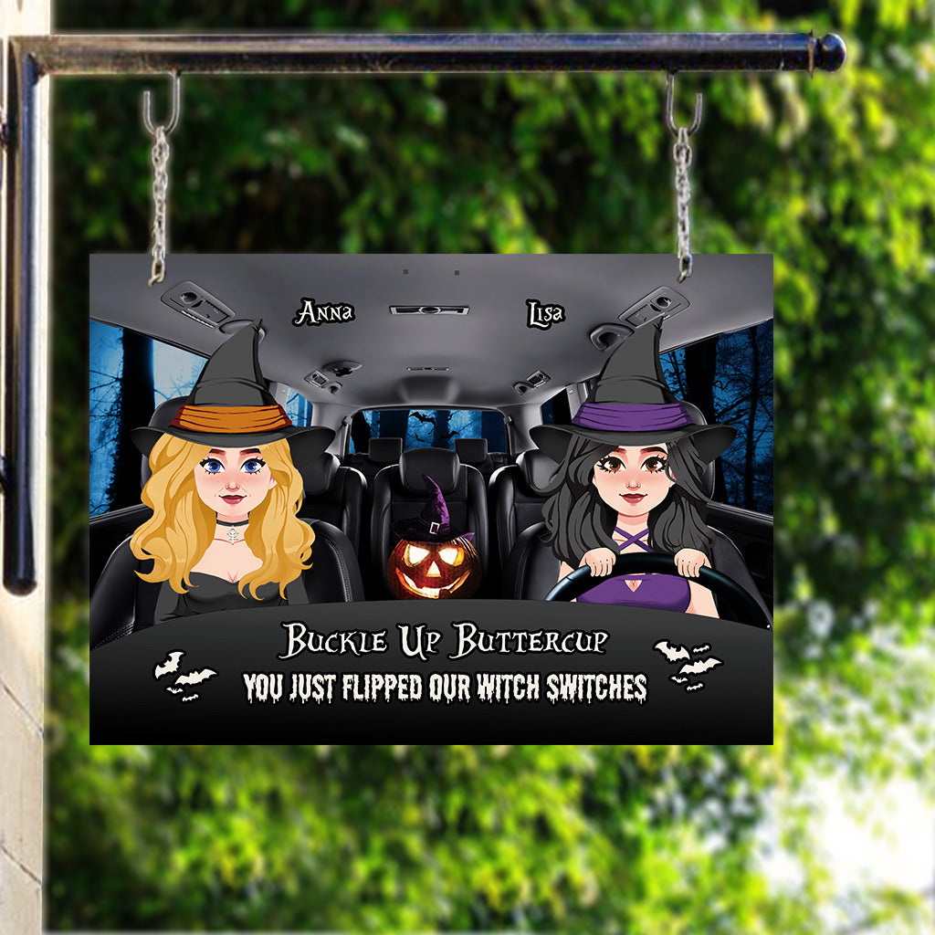 Attachez vos ceintures, ma belle ! – Panneau métallique rectangulaire personnalisé « Sorcière »