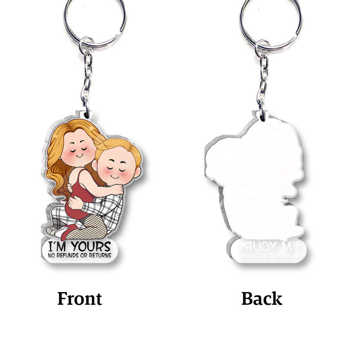 Je suis à toi. Aucun remboursement ni retour. Porte-clés transparent personnalisé pour couple.