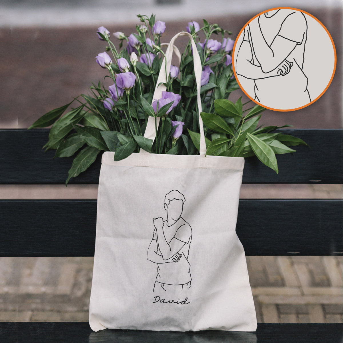 Sac fourre-tout brodé personnalisé avec photo au trait - Sac fourre-tout brodé personnalisé pour fils