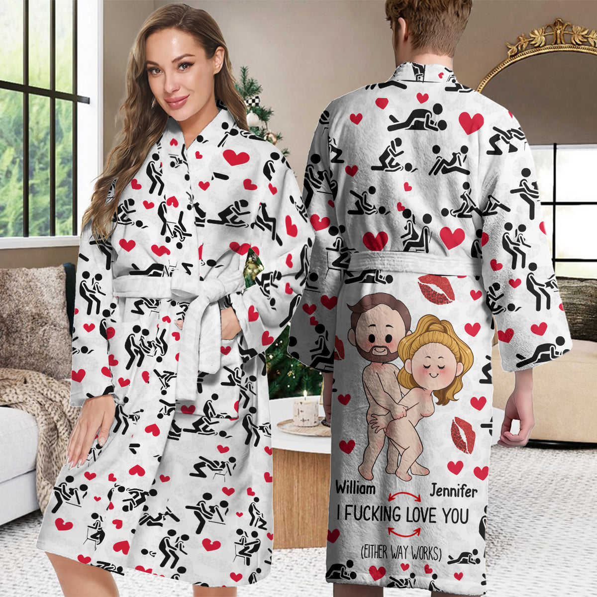 Je t'aime - Pyjama kimono personnalisé pour couple