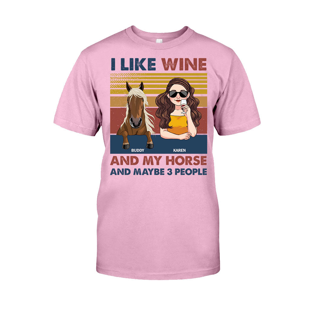 J'aime le vin et mon cheval - T-shirt et sweat à capuche personnalisés avec motif cheval