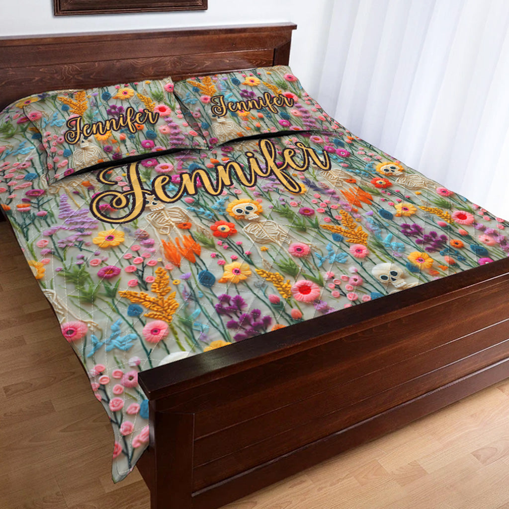 Floral Skeleton - Personalized Skull Quilt Set