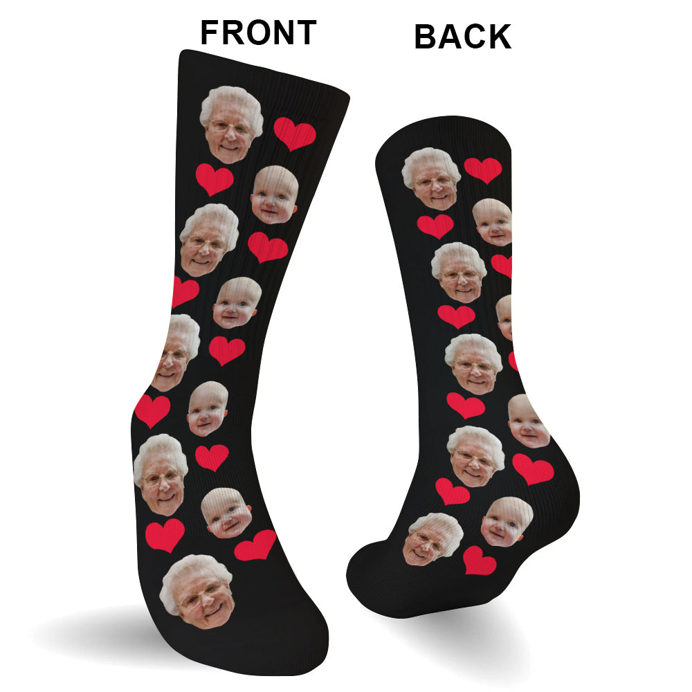Custom Face Heart Pattern - Personalized Grandma Socks