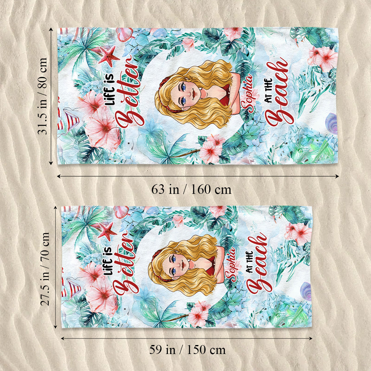 La vie est plus belle à la plage - Serviette de plage personnalisée pour les amoureux de la mer