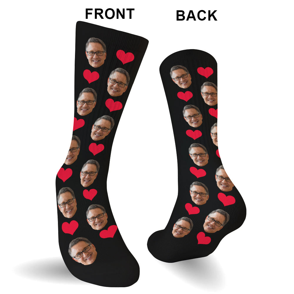 Chaussettes personnalisées pour beau-père avec motif cœur et visage personnalisé
