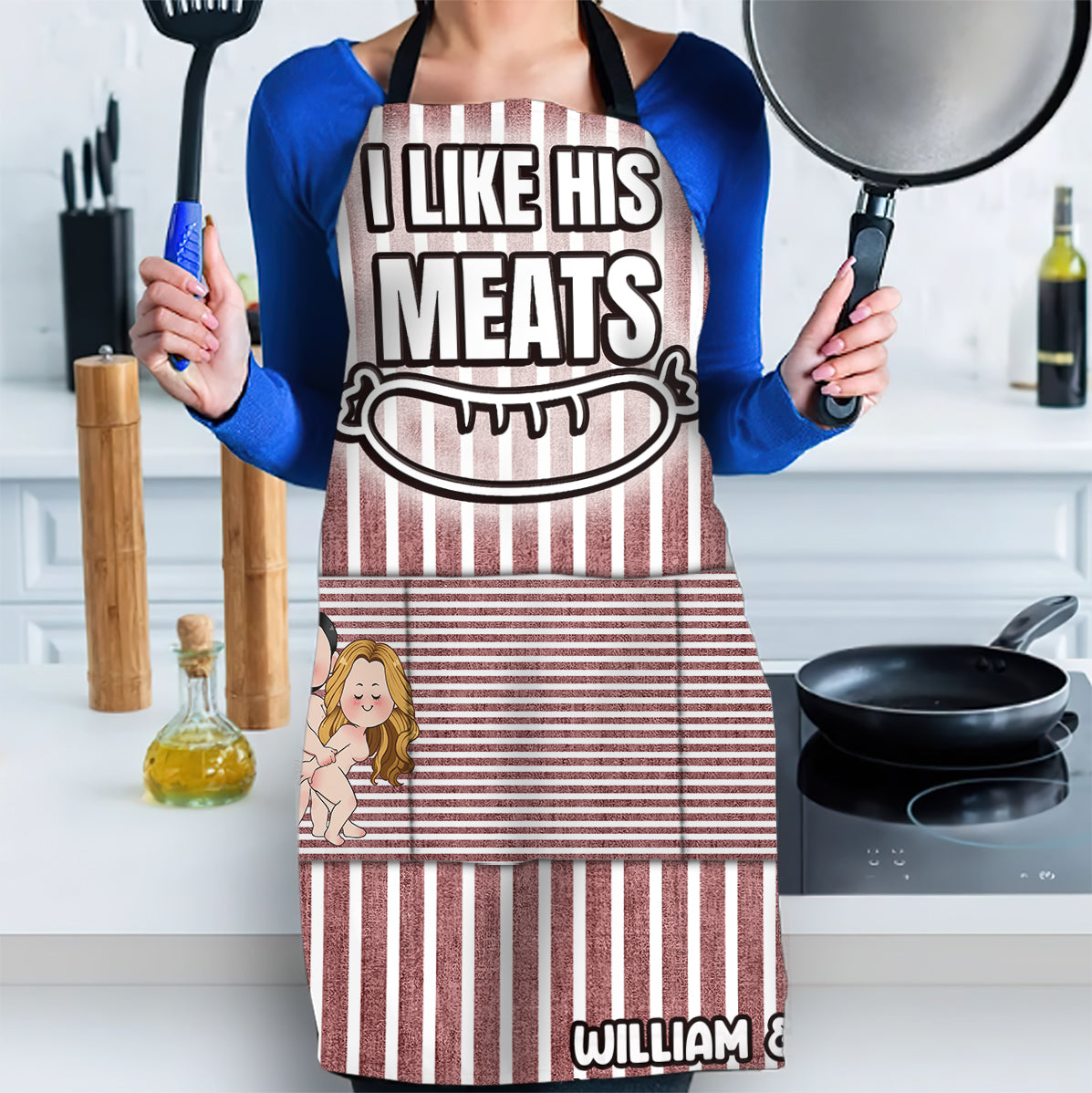 J'aime sa viande, j'aime ses petits pains - Tablier personnalisé pour couple
