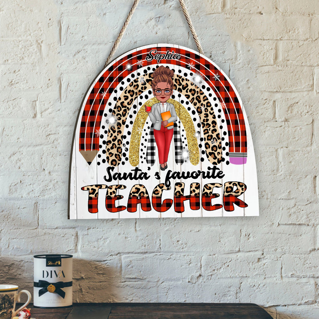 Professeur préféré du Père Noël - Panneau en bois personnalisé pour enseignant