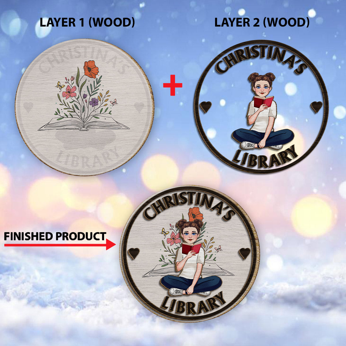 Ma bibliothèque - Plaque en bois personnalisée à 2 couches