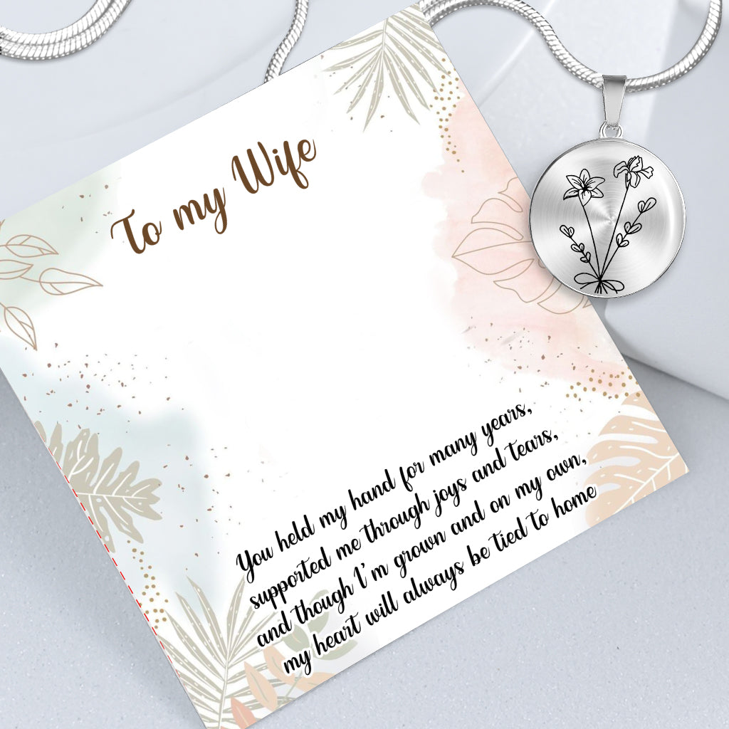 Collier pendentif rond personnalisé « Fleur d'anniversaire » - Cadeau pour maman, épouse, petite amie, grand-mère