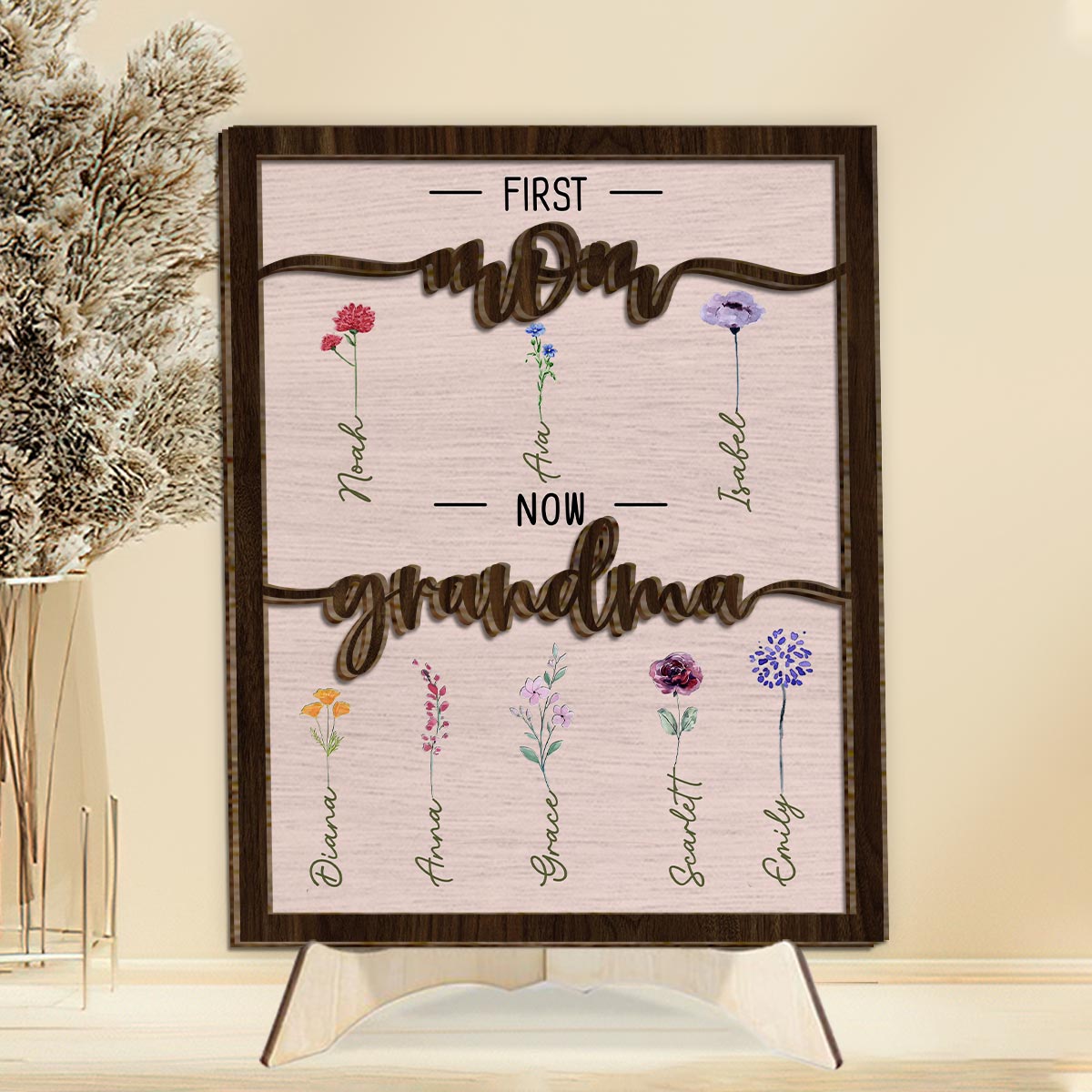 Première maman, maintenant grand-mère - Plaque en bois personnalisée à deux niveaux « Grand-mère »