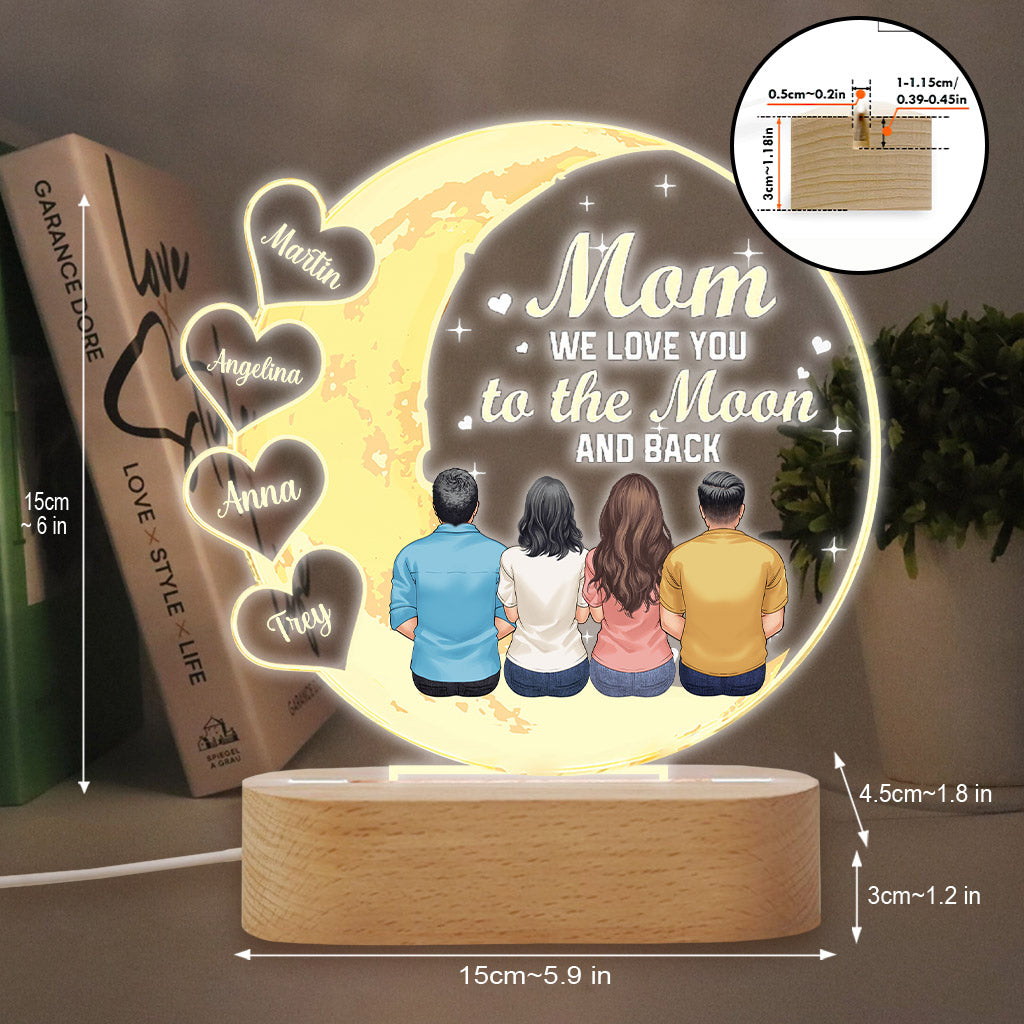 On t'aime jusqu'à la lune et retour - Socle lumineux personnalisé en forme de maman